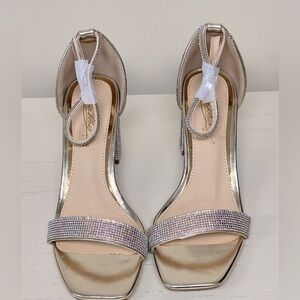 Dazzled Sparkly Chunky Heels, Rose Gold